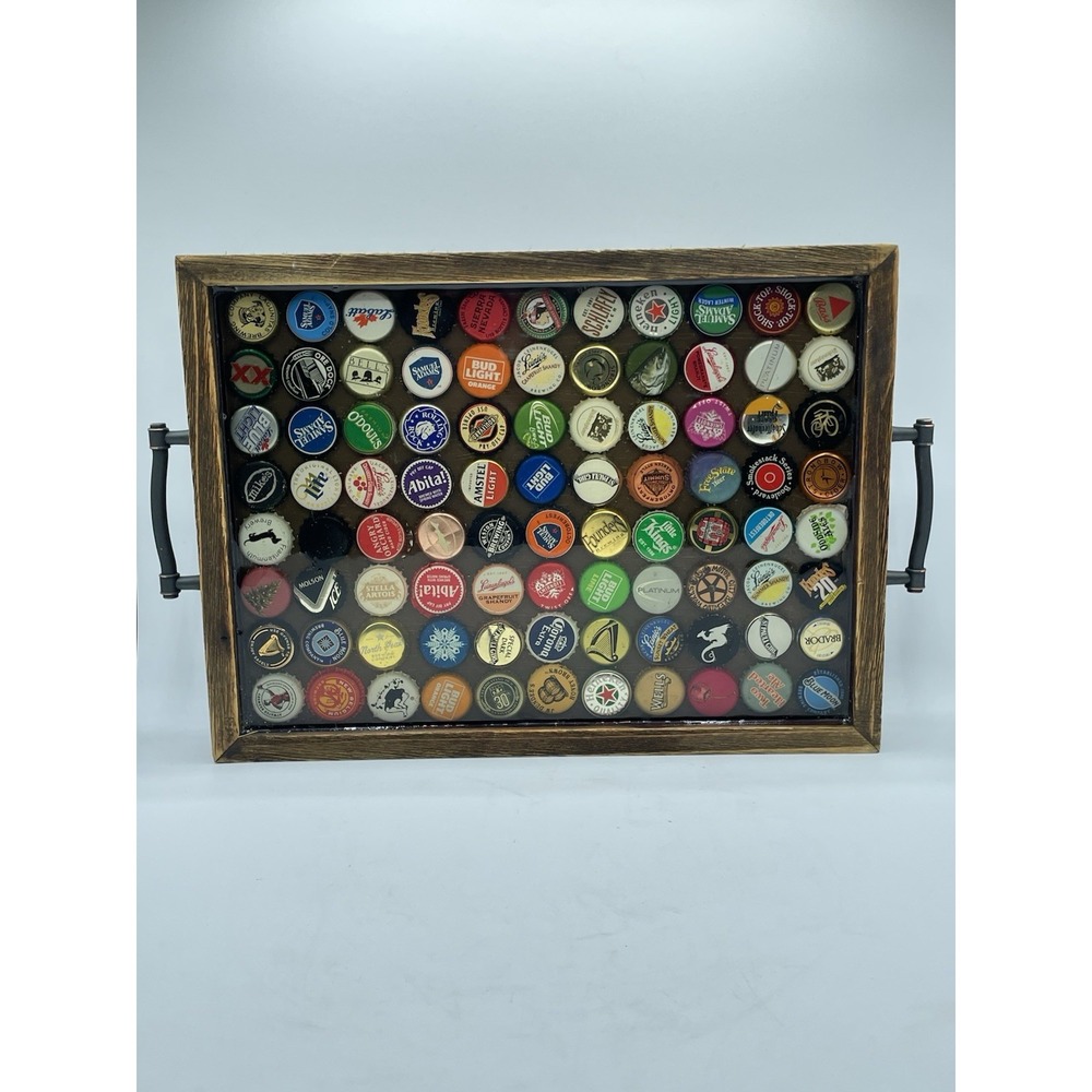 Handmade Beer‎ Bottle Cap Serving Tray Man Cave Barware 13  3/4"X10 1/4"